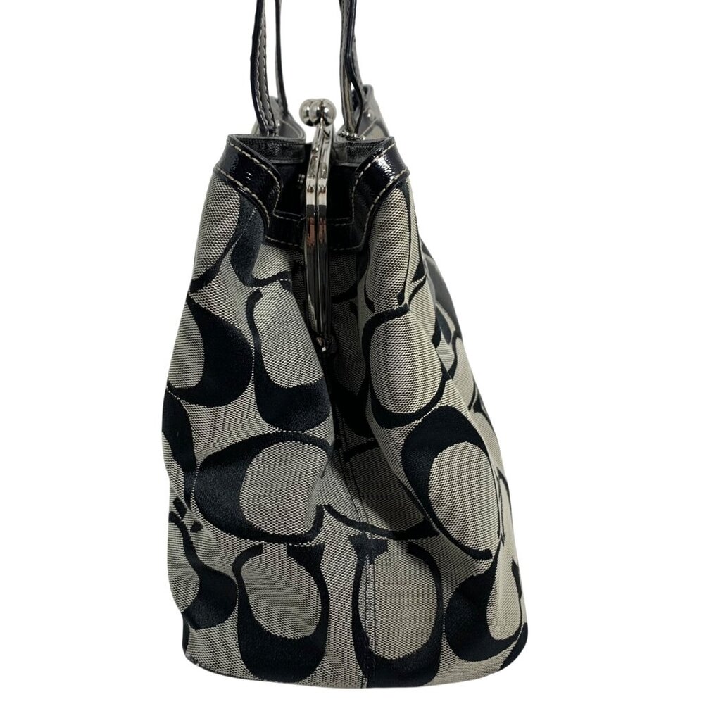 COACH Signature Stripe Carryall Satchel Handbag F19190 Kisslock Trio Pouch Bag - Picture 4 of 10